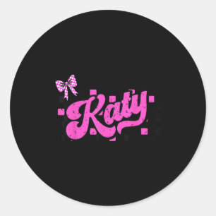 Retro Katy Checkered Coquette Bow Butterfly  Classic Round Sticker