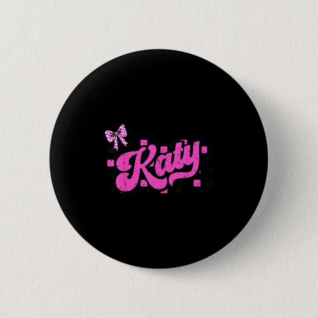 Retro Katy Chequered Coquette Bow Butterfly  2 Inch Round Button (Front)