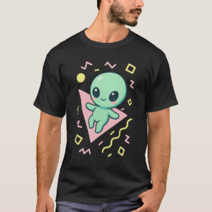 Retro Kawaii Alien on Geometric Backdrop T-Shirt