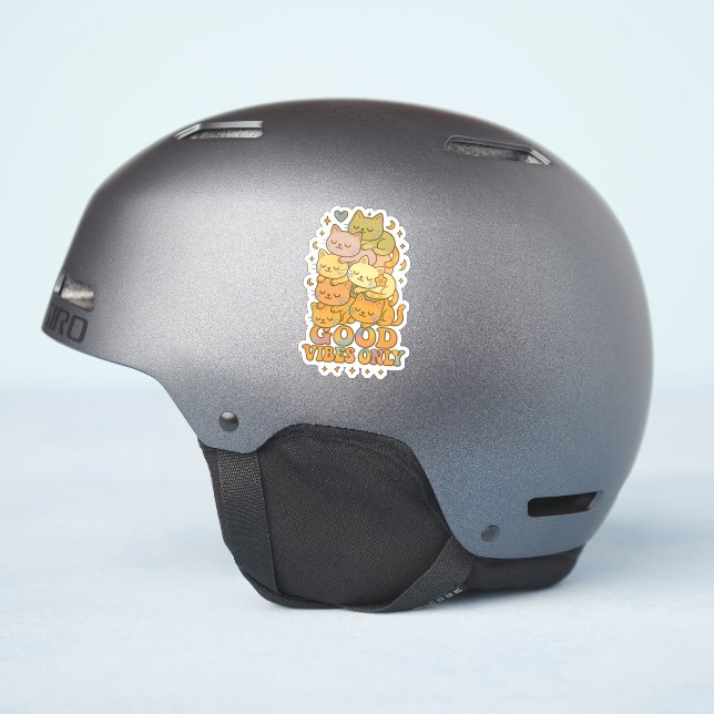 Retro Kawaii Cat Stack Holographic Sticker (Helmet Side)