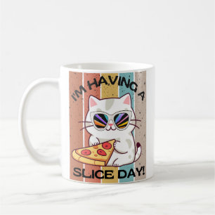 Retro Kawaii cute cat eating pizza Coffee Mug