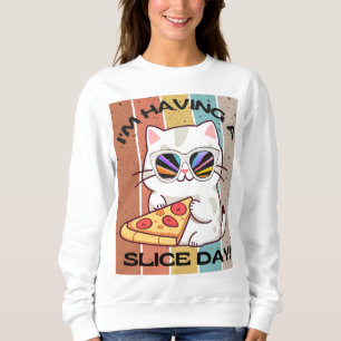 Retro Kawaii cute cat eating pizza Sweatshirt