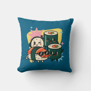 Retro Kawaii Sushi Cute Japanese Food Throw Pillow