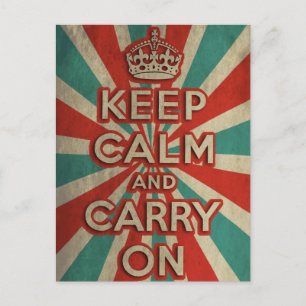 Retro Keep Calm And Carry On Postcard