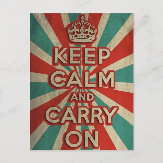 Retro Keep Calm And Carry On Postcard (Front)