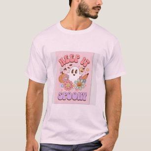 Retro Keep It Spooky Pink Ghost Pastel Floral Hall T-Shirt