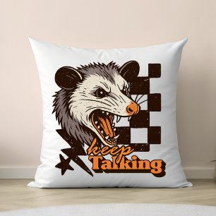 Retro Keep Talking Feral Possum: Angry Wild Animal Throw Pillow
