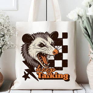 Retro Keep Talking Feral Possum: Angry Wild Animal Tote Bag