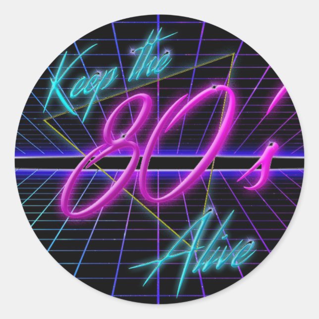 Retro Keep the 80's Alive Pink & Purple Neon Classic Round Sticker (Front)