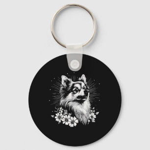 Retro Keeshond Dog Lover Tattoo Style _1  Keychain
