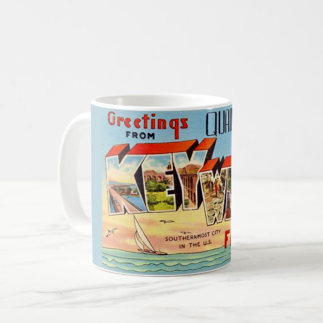 Retro Key West Greeting Coffee Mug (Front Left)