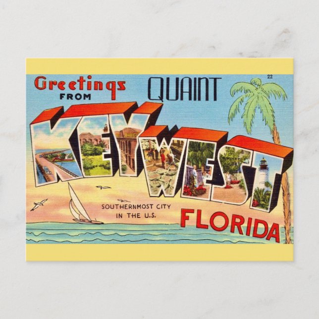 Retro Key West Greeting Postcard (Front)