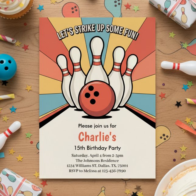 Retro Kids Bowling Birthday Party Invitation (Creator Uploaded)