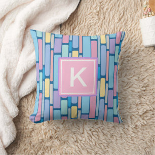 Retro Kids Colourful Geometric Monogram Throw Pillow