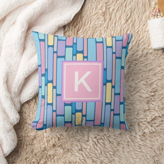 Retro Kids Colourful Geometric Monogram Throw Pillow (Blanket)
