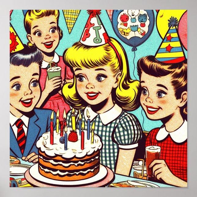 Retro Kids Party Comics Poster (Front)