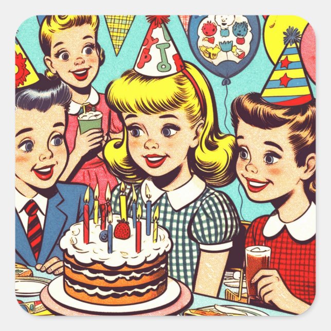 Retro Kids Party Comics Square Sticker (Front)