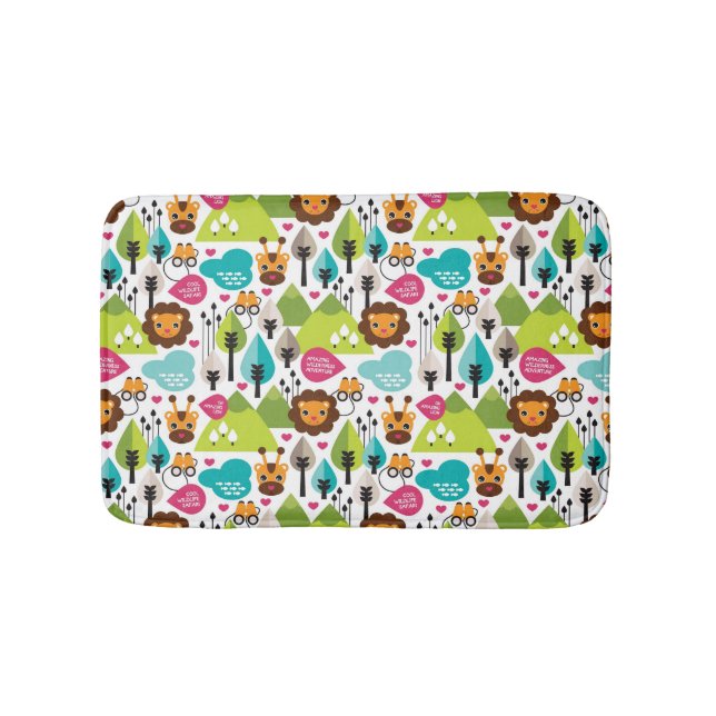 retro kids safari lion wildlife bath mat (Front)