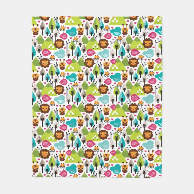 retro kids safari lion wildlife fleece blanket (Front)