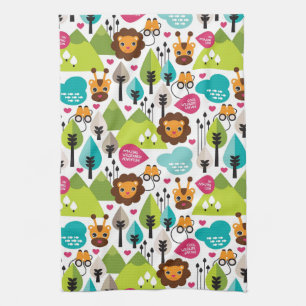 retro kids safari lion wildlife kitchen towel