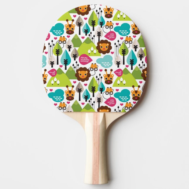 retro kids safari lion wildlife ping pong paddle (Front)