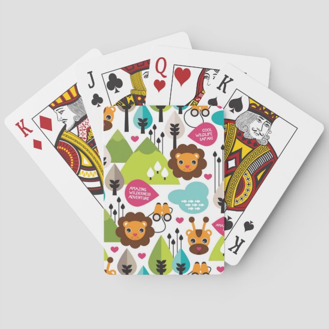 retro kids safari lion wildlife playing cards (Back)
