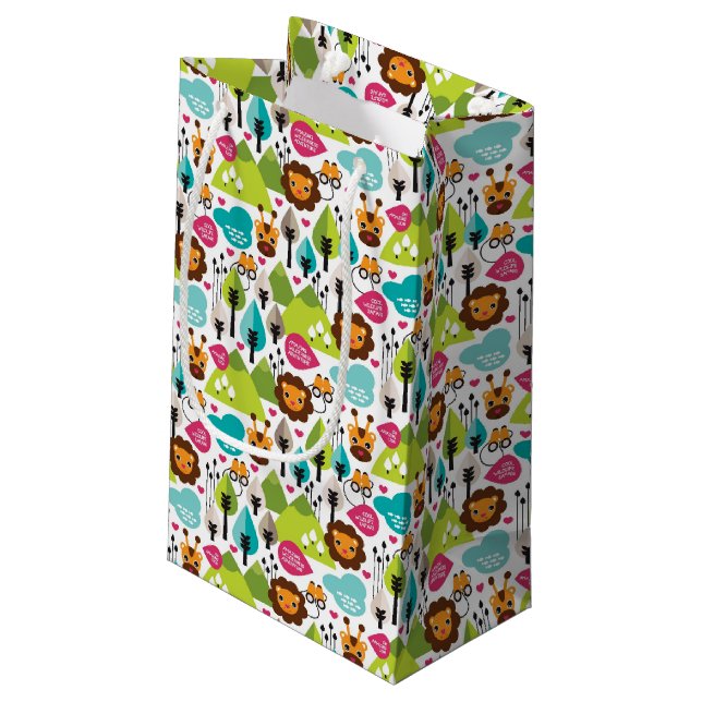 retro kids safari lion wildlife small gift bag (Back Angled)
