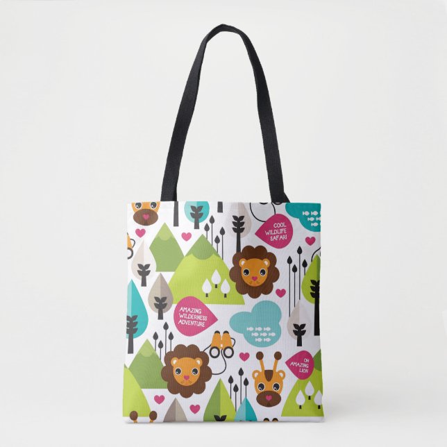 retro kids safari lion wildlife tote bag (Front)
