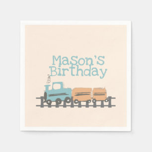 Retro Kids Train 1st Birthday Party Napkin