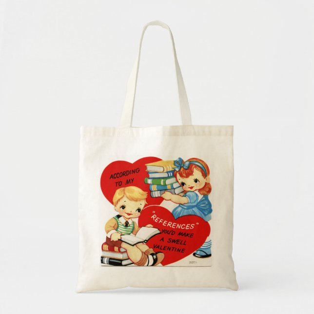 Retro Kids with Books Valentine Budget Tote Bag (Front)