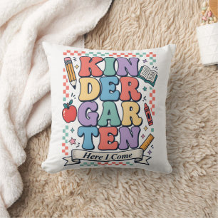 Retro Kindergarten Here I Come School Throw Pillow