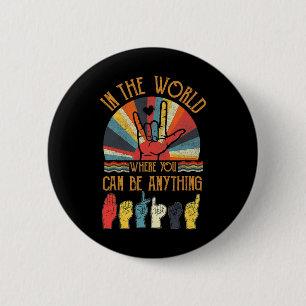 Retro Kindness Autism Awareness Month Asl Vintage 2 Inch Round Button