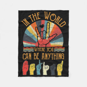 Retro Kindness Autism Awareness Month Asl Vintage  Fleece Blanket