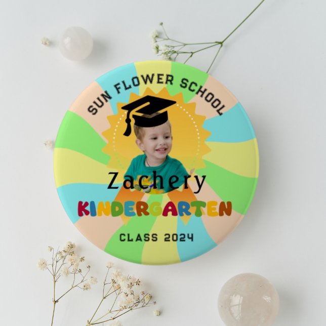 Retro Kindy graduation badge photo custom Button (Creator Uploaded)