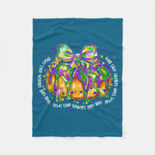 Retro King Cake Coquette Bow Beads Happy Mardi Gra Fleece Blanket