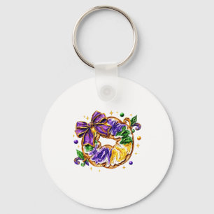 Retro King Cake Coquette Bow Beads Happy Mardi Gra Keychain