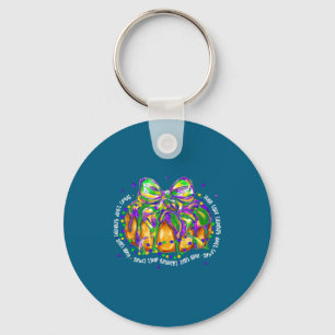 Retro King Cake Coquette Bow Beads Happy Mardi Gra Keychain