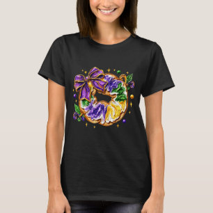 Retro King Cake Coquette Bow Beads Happy Mardi Gra T-Shirt