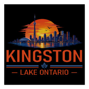 Retro Kingston Lake Ontario Sunset Art Poster