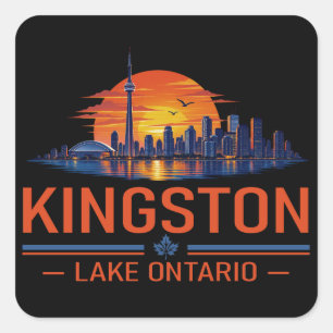 Retro Kingston Lake Ontario Sunset Art Square Sticker