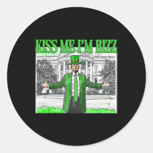 Retro Kiss Me I'm Rizz Trump Irish Shamrock St Pat Classic Round Sticker