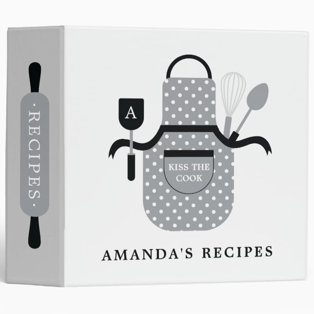 Retro Kiss the Cook Apron Bridal Shower Recipe Binder (Front/Spine)