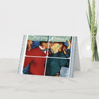 Retro Kissing Christmas Couple Card