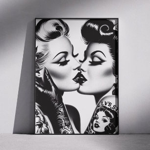 Retro Kissing Pin-ups Poster