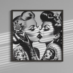 Retro Kissing Pin-ups Poster
