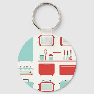 Retro Kitchen Appliances Pattern Keychain