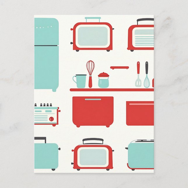 Retro Kitchen Appliances Pattern Postcard (Front)