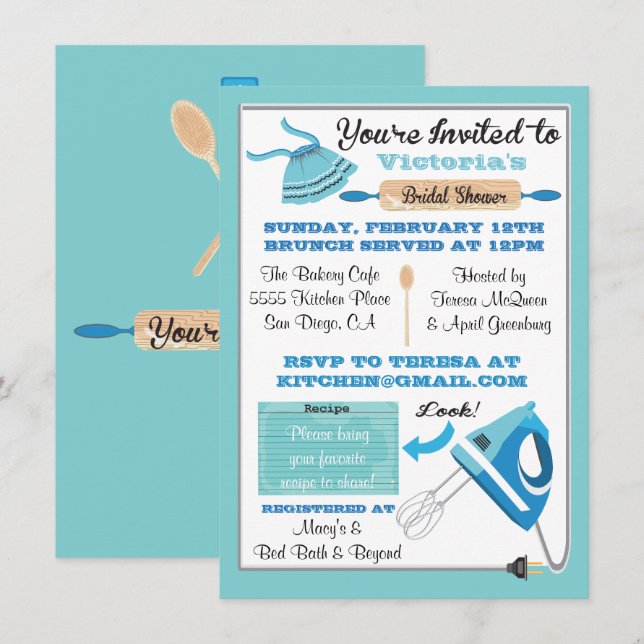 Retro Kitchen Bridal Shower Invitations (Front/Back)