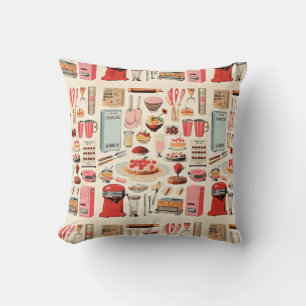 Retro Kitchen Cakes and Tools Throw Pillow