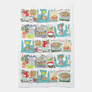 Retro Kitchen Cook Book Illustration Aqua Kitchen Towel